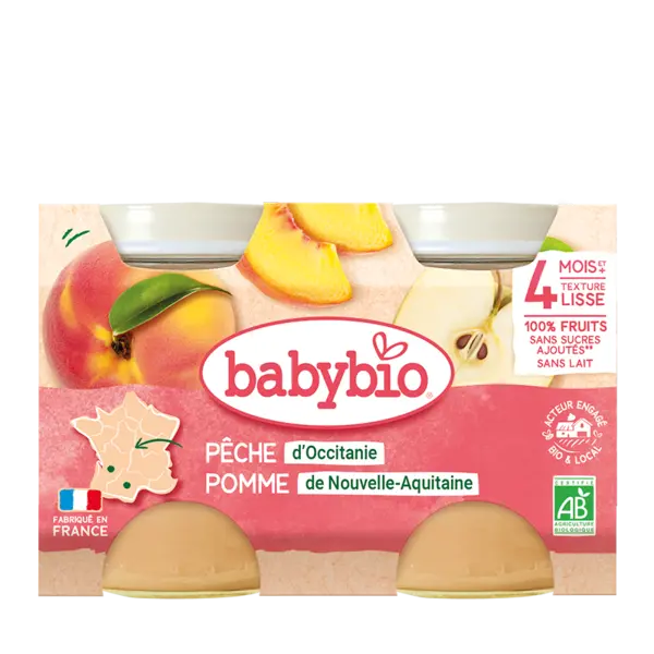 Piure din piersici si mere Bio, 2 x 130g, BabyBio