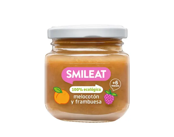 Piure din piersici si zmeura Bio +6 luni, 130g, Smileat