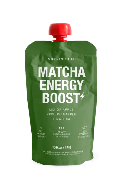 Piure pasteurizat din fructe cu mere kiwi ananas si pudra de matcha, 180g, Nutrino Lab