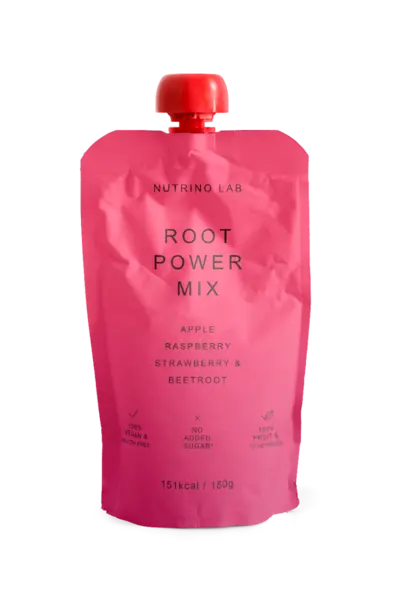 Piure pasteurizat din fructe si legume cu mere zmeura capsuni si sfecla rosie, 180g, Nutrino Lab