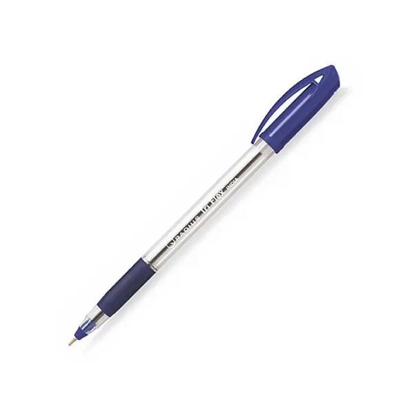 Pix cu bila Radius Tri Flex Grip, 1.0 mm, cu capac, corp transparent, grip cauciucat, scris albastru