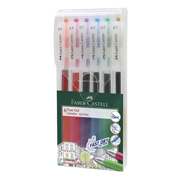 Pix cu gel 0.7mm, 6buc/set, Fast Gel Faber-Castell