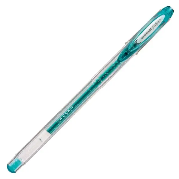 Pix cu gel Uni-ball Sparkling UM-120SP, 0.7mm,cu capac,corp transparent,scris turcoaz cu sclipici
