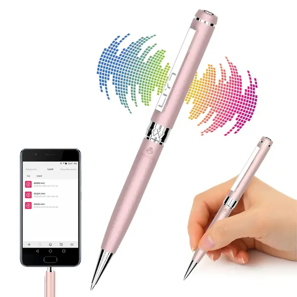 Pix cu reportofon spion integrat, D3191, 32GB memorie interna, autonomie 10 ore, raza inregistrare 15m, microfon 360°, compatibil smartphone Type-C/Lightning, functie MP3 player, design elegant si discret, rose gold - Gri