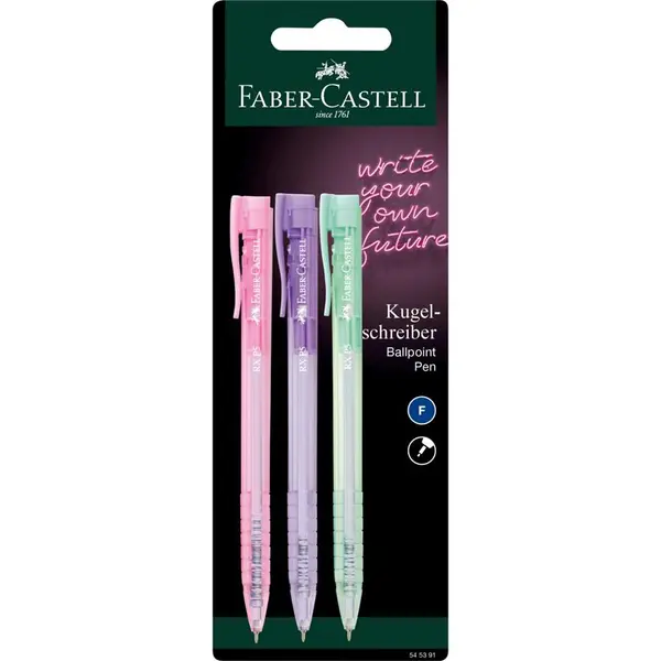Pix cu semi-gel 0.5mm, 3buc/blister, mina albastra, RX5 Faber-Castell