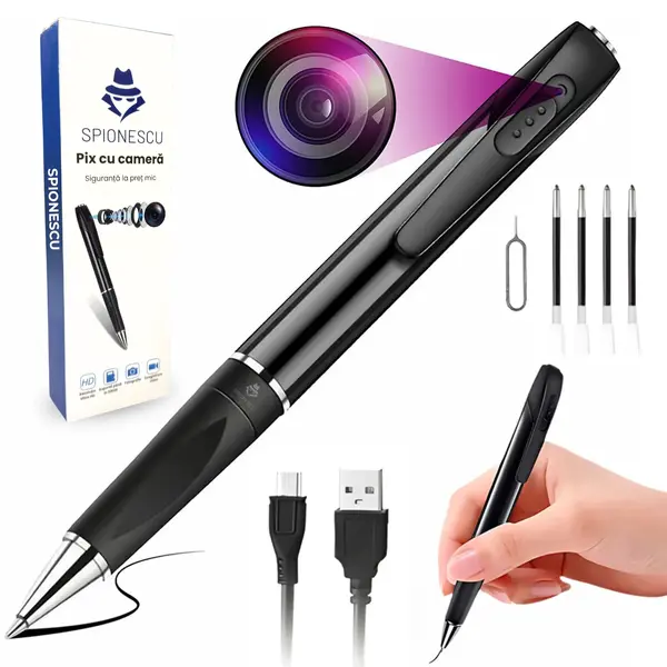 Pix spion camera 1080 HD si microfon, dispozitiv inregistrare audio, video, foto, pix spion cu camera ascunsa - 8 GB