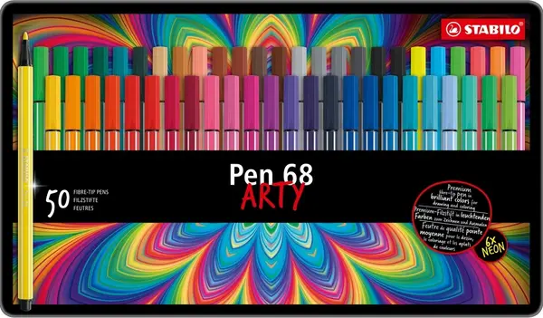 Pixuri marcatoare Stabilo Arty - Pen 68, 50 culori , cutie metalică