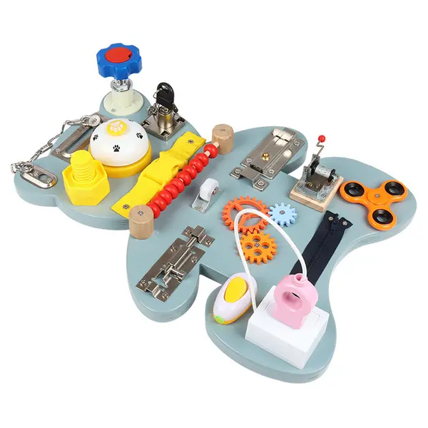 Placa activitati Busy Board - jucarie senzoriala din lemn cu multiple activitati