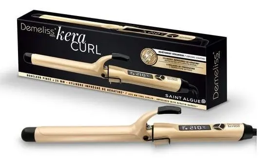 Placă de păr Demeliss – Kera Curl, 25 mm, ceramică/keratină, negru