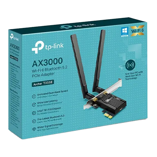 Placa de retea PCIe TP-Link Archer TX55E, AX3000, Dual-Band, Wi-Fi 6, Bluetooth 5.2 - TP-LINK ArcherTX55E
