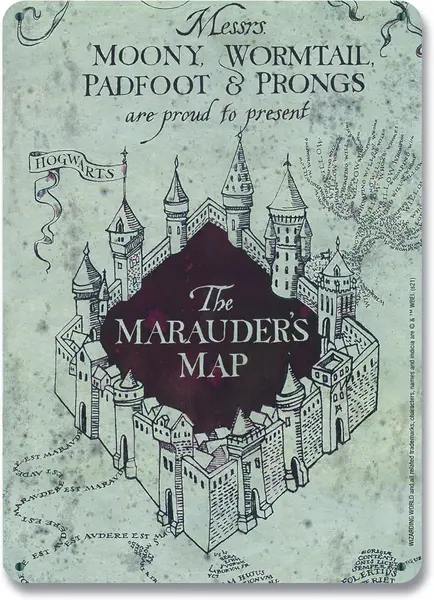 Placă metalică Logoshirt Movies: Harry Potter - Marauders Map