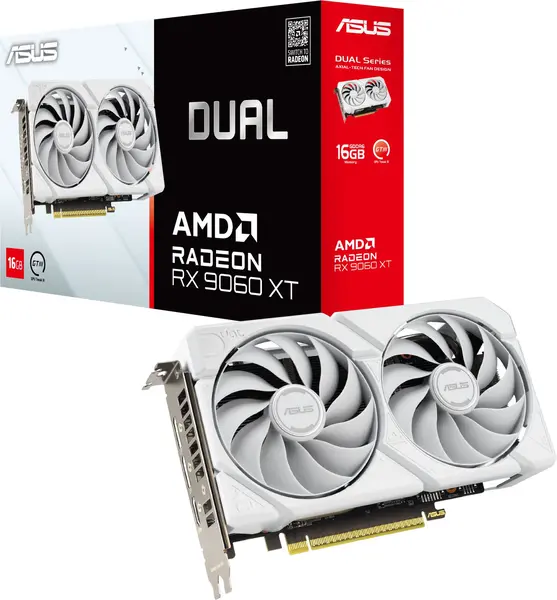 Placă video ASUS - Dual Radeon RX 9060 XT, 16GB, GDDR6, albă