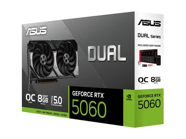 Placa Video ASUS Geforce RTX 5060 DUAL OC, 8GB GDDR7, 128-bit 2565 MHz, GeForce RTX 5000, Negru