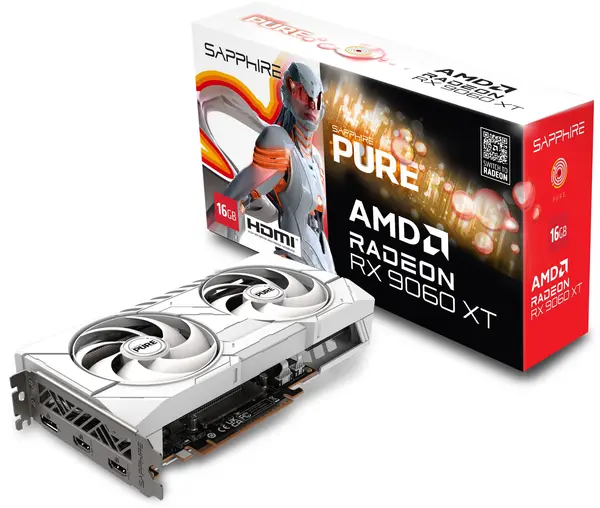 Placă video Sapphire - Radeon RX 9060 XT PURE, 16GB, GDDR6, alb
