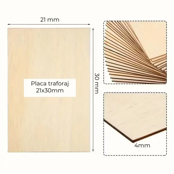 Placaj pentru traforaj din lemn, 21x30 cm, grosime 4 mm