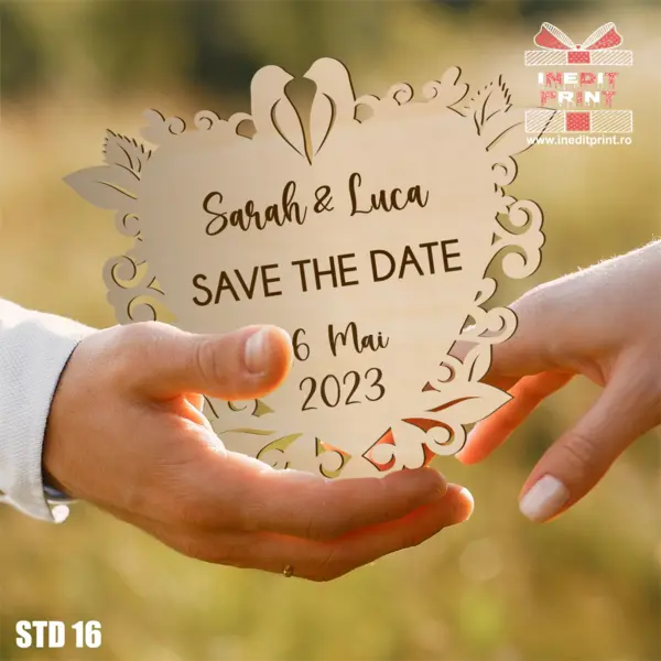Placuta personalizata Save The Date STD16 Lemn natur, 15x17cm