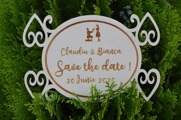 Placuta personalizata Save The Date STD2 Lemn natur, 45x84cm
