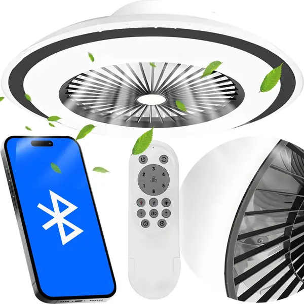 Plafoniera LED cu Ventilator NewEvo, Lumina Reglabila 2900k-6500k, 2520Lumeni, Diametru 52cm, Putere 36+36W, Control prin Telecomanda, Telefon,