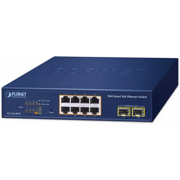 Planet Switch Planet, 8 porturi Gigabit PoE+, 2 sloturi SFP
