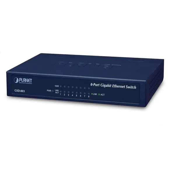 Planet Switch Planet GSD-803, 8 porturi Gigabit 10/100/1000 Mbps, Carcasa metalica, Plug & Play
