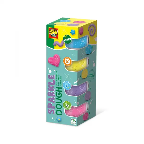 Plastilina colorata vegana cu sclipici Feel Good,fara gluten,set 4 culori x 90gr