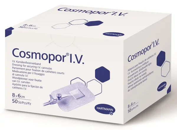 Plasture steril pentru fixarea branulelor Cosmopor I.V, 8 x 6cm, 50 bucati, Hartmann