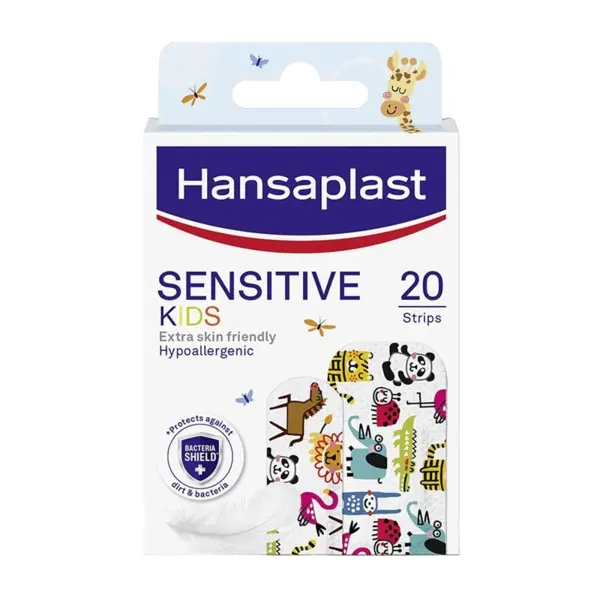 Plasturi pentru Copii, Hansaplast, Sensitive, Sigileaza si Protejeaza Ranile de Bacterii, Multicolor, 2 Dimensiuni, 20 buc