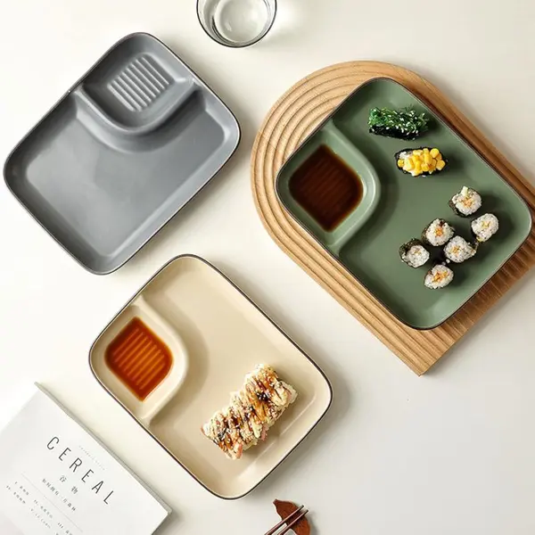 Platou ceramic pentru sushi și salate Morello - Nordic Green, gri, 24.2 cm