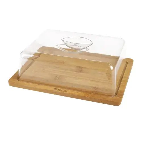 Platou servire branzeturi, 24 x 19 cm, cu capac din plastic - Zokura