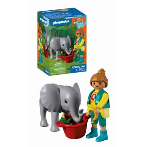 Playmobil - Jucarie de rol Ingrijitor zoo si pui de elefant