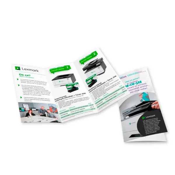 Pliant A4 – tipar policromie față/verso, DCM 170 g/mp, 1 big, faltuire A5 Pliant A4 – tipar policromie față/verso, DCM 170 g/mp, 1 big, faltuire A5