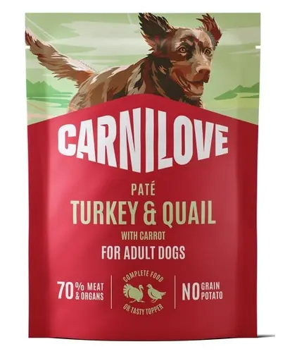 Plic hrană câini CARNILOVE Pouch Paté Turkey & Quail curcan și prepeliță 300 g