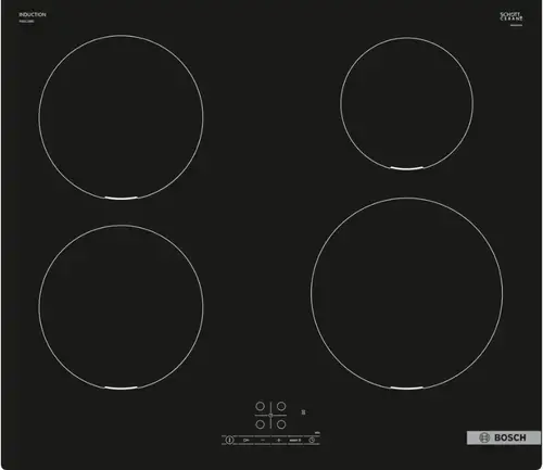 Plita cu inductie Bosch PIE611BB5E, 60 cm, 4 zone, TouchSelect, PowerBoost, ReStart, sticla vitroceramica, 60 cm (Negru)