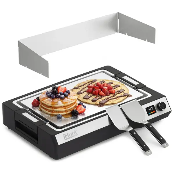 Plita Electrica iHunt BRO Teppanyaki Grill, 1650W, Placa Detasabila Antiaderenta, Termostat Reglabil, Tava Colectare Grasime, Afisaj Temperatura