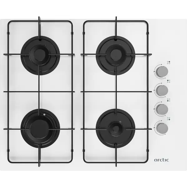 Plita incorporabila Arctic ARSGN64128SW 4 arzatoare, Alimentare gaz, Safety Plus, Alb