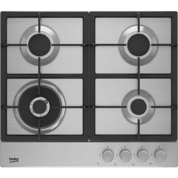 Plita incorporabila Beko HIAW 64225 SX, 4 arzatoare, Gaz, Gratar fonta, 60 cm, Inox