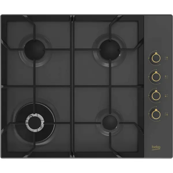 Plita incorporabila Beko HIGG64125SAR, Gaz, 4 arzatoare, 9 kw, Arzator Wok, Siguranta plita, Aprindere integrata, Antracit