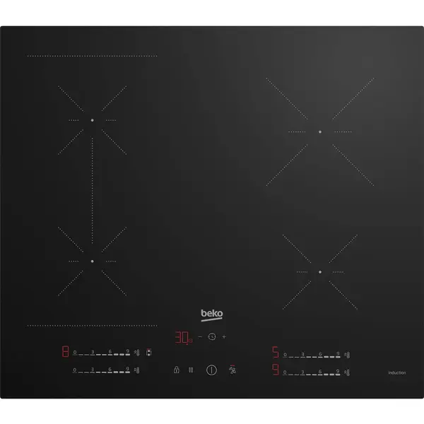 Plita incorporabila Beko HII64700SUFT, 4 zone de gatit, Child Lock,Slider Direct Access, Hob2Hood, IndyFlex, Booster, Touch control, 60 cm