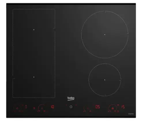 Plita incorporabila Beko HII64822UFT, Inductie, 4 zone de gatit, IndyFlex, Booster, Luminous Touch Control, 15 trepte putere, Wipe Guard, Timer, 60 cm (Negru)