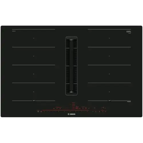 Plita incorporabila cu hota integrata Bosch PXX801D67E, Inductie, 4 zone de gatit, 2 Flex Zone, Putere de absorbire 500 mc/h, 80cm, Negru