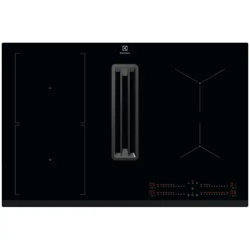Plita incorporabila Electrolux KCC83443, Inductie, 4 zone de gatit, ComboHob FlexiBridge, Booster, Hota integrata, Putere de absorbtie 630 mc/h, Motor inverter, 78 cm (Negru)