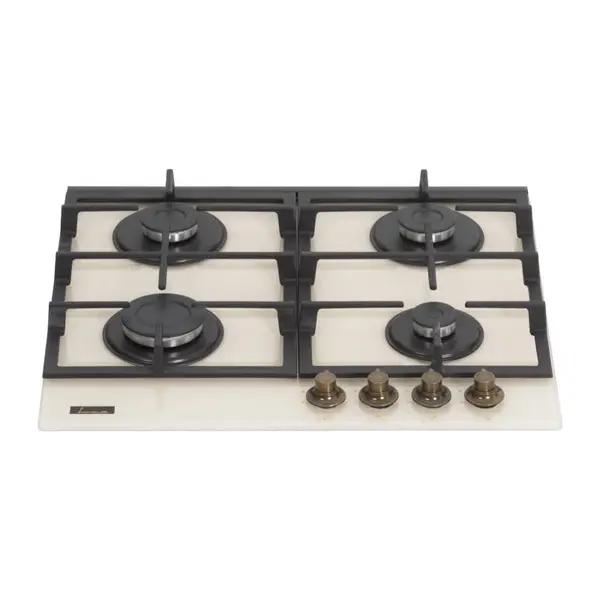 Plita incorporabila Fram FBH-S4IWF-GRBG, Gaz, 4 arzatoare, Aprindere electrica, Gratar fonta, Duze GPL incluse, 60 cm, Sticla bej