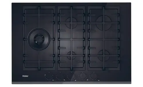 Plita incorporabila HAIER HAVG7WL4BPB, Gaz, 5 arzatoare, Wok, 75cm (Negru)