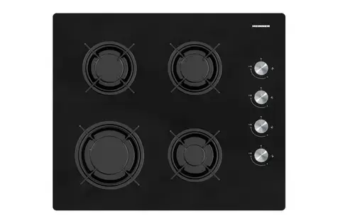 Plita incorporabila Heinner HBH-M402IEGBK, Gaz, 4 arzatoare, Aprindere electrica, Sticla (Negru)