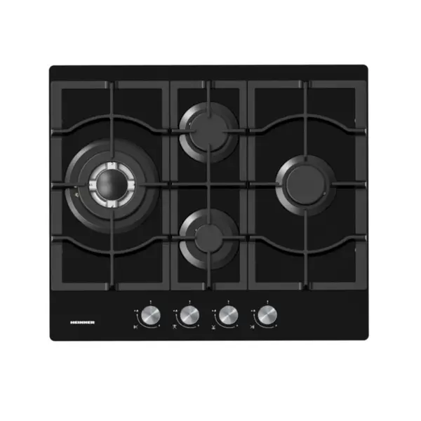 Plita incorporabila Heinner HBH-M452IWFGBK, Aprindere electrica, Gaz, Arzator Wok, Gratar fonta