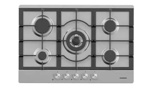 Plita incorporabila Heinner HBH-M705IWFIX, Gaz, 5 arzatoare, Wok, Aprindere electrica (Inox)