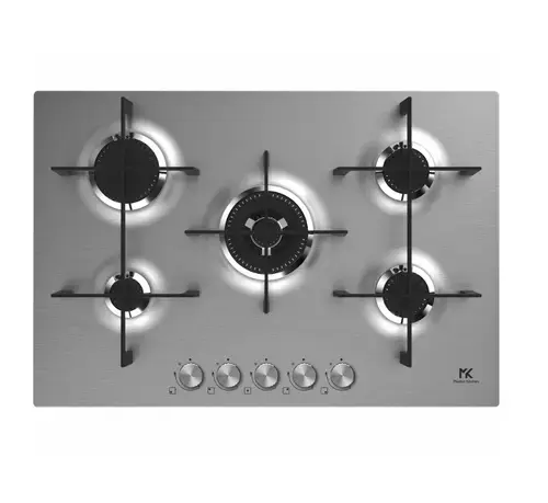Plita incorporabila Master Kitchen MKHG MKHG 7541EDS-FTCXS, Gaz, 5 arzatoare, Gratare fonta, Arzator coroana tripla, Aprindere electica integrata, Sistem siguranta, 75 cm, Sticla (Inox)