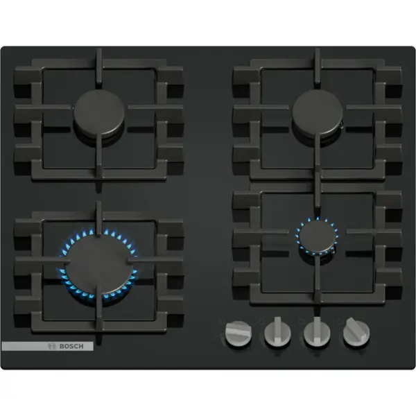 Plita incorporabila pe gaz Bosch PNN6B6K40, 4 arzatoare, Oprire de siguranta, Negru