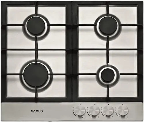 Plita incorporabila Samus PSG-64SX3, Gaz, 4 arzatoare, Arzator Wok, Aprindere electrica (Inox)