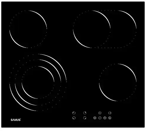 Plita incorporabila Samus PSVE-64BG10, 4 Zone de gatit, Vitroceramica, Touch Control, 9 Trepte, Timer (Negru)